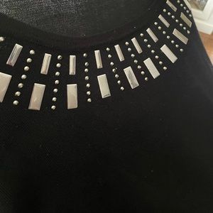 Black Short Sleeves Embellished Sweater